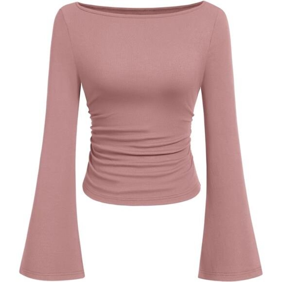 Women's Long Sleeve Shirts Crop Tops pink - Picture 1 of 6